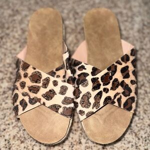 Women’s Size 7 Leopard Print Criss Cross Slide Platform Sandals | Casual Summer